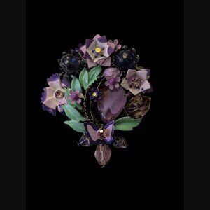 Flower Bouquet Enamel Beaded 2.5" Brooch Pin